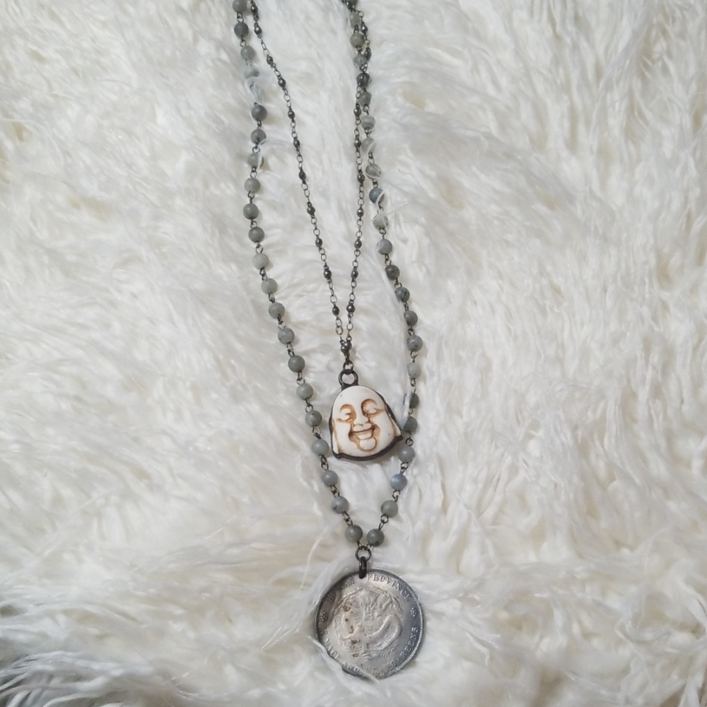 Handmade Layered Buddha and Coin Necklace